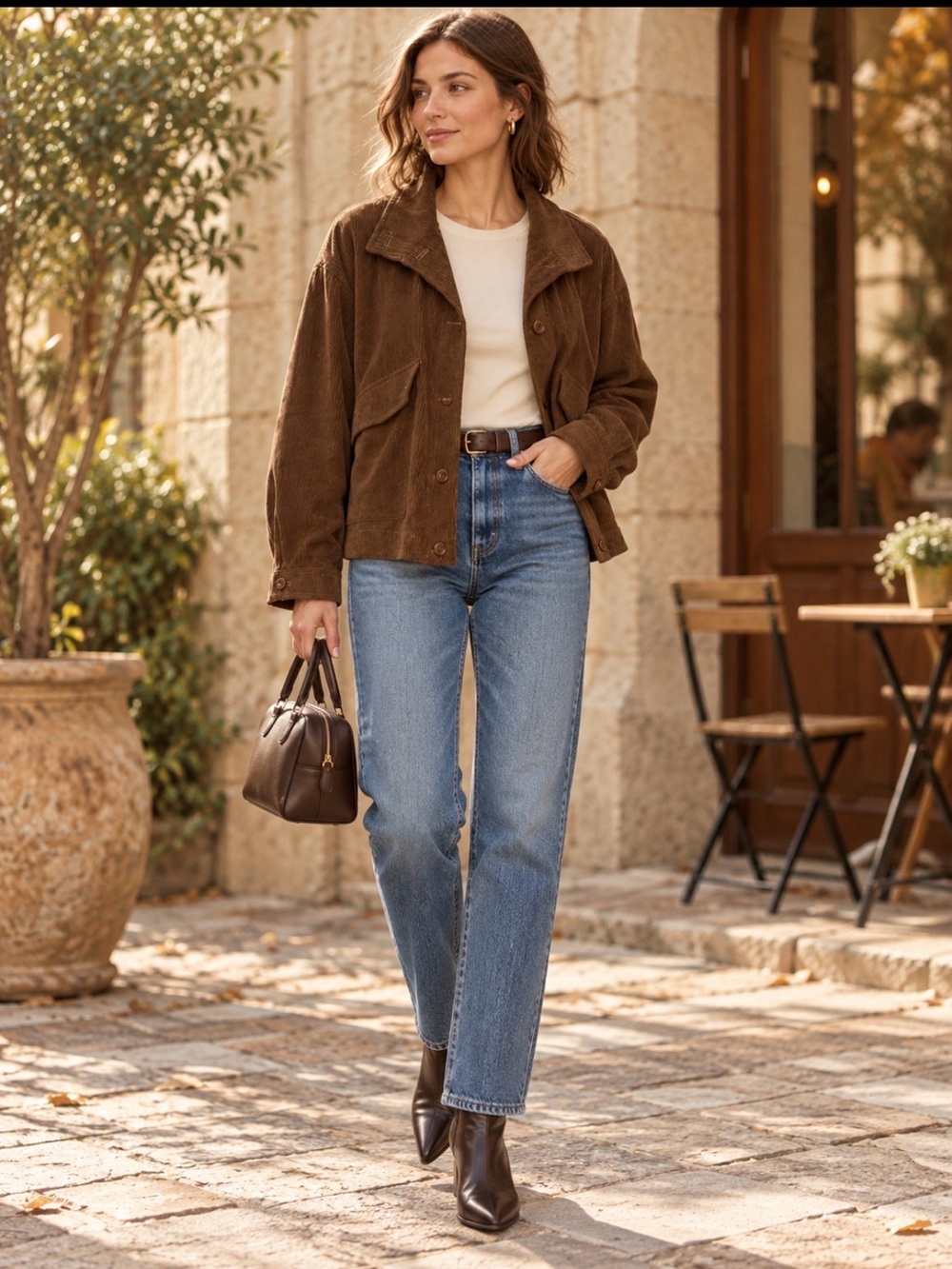 Avec Les Filles Brown Corduroy Button Front Oversized Jacket XL
